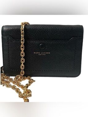 Marc Jacobs Black Empire City Leather Crossbody Wallet with Gold Chain